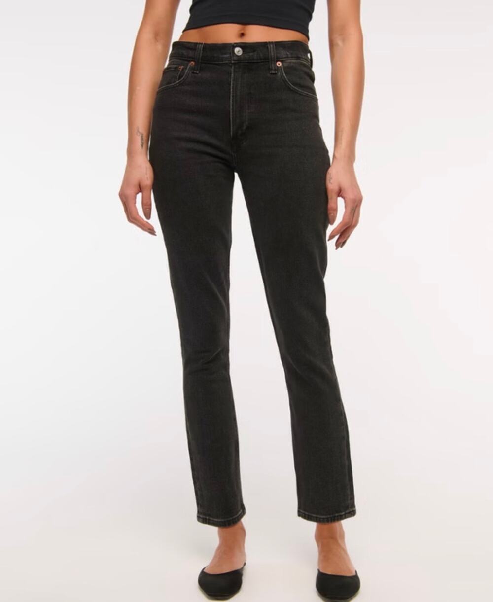 Abercrombie & Fitch Dark Gray Straight Leg Jeans the Skinny High Rise Sz 31